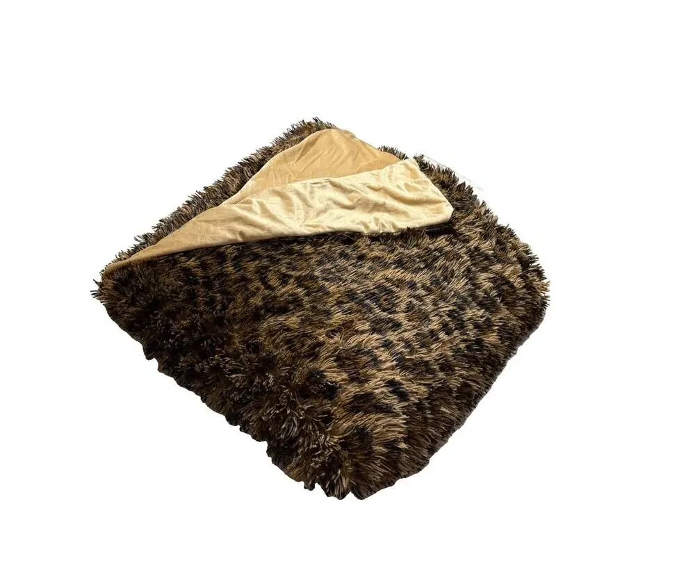 Animal Print Shaggy Faux Fur King Duvet Cover Brown Tan Reversible Zip Leopard